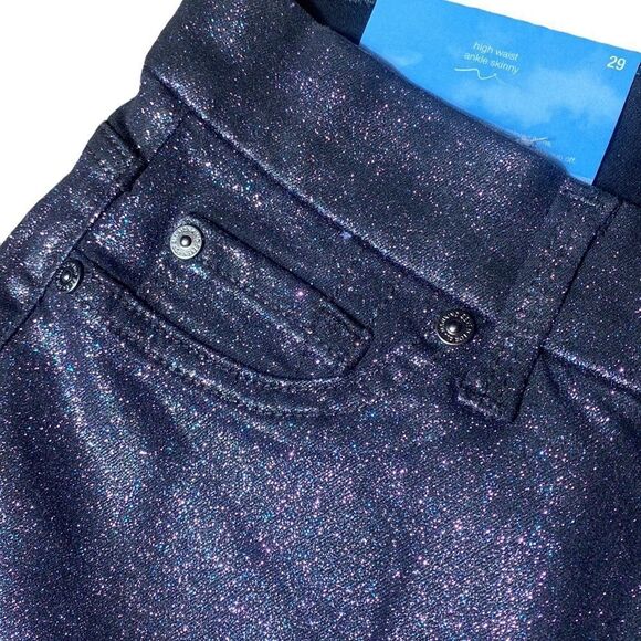 7 for all mankind jeans b(air) high waist ankle skinny black w purple/blue shine - Picture 4 of 8